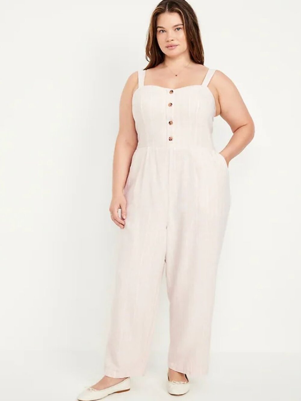 Button-Front Linen-Blend Cami Jumpsuit (tall)